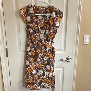 Floral Wrap Dress in Brown and Orange